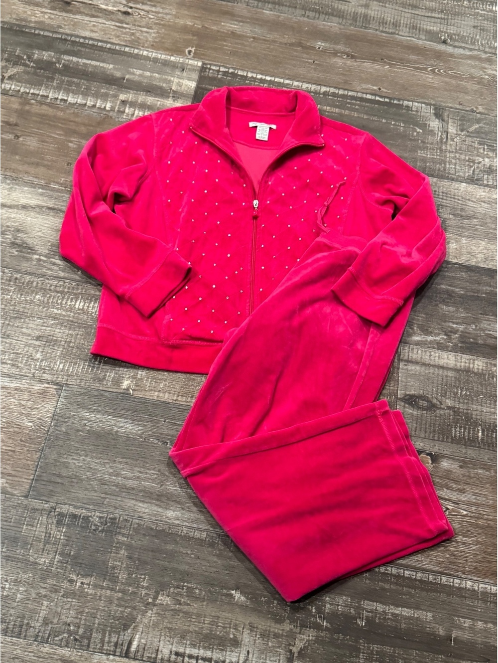 Vintage Mureli Sport Women's Size L Hot Pink Velour Rhinestone Zip-Up Jacket Set